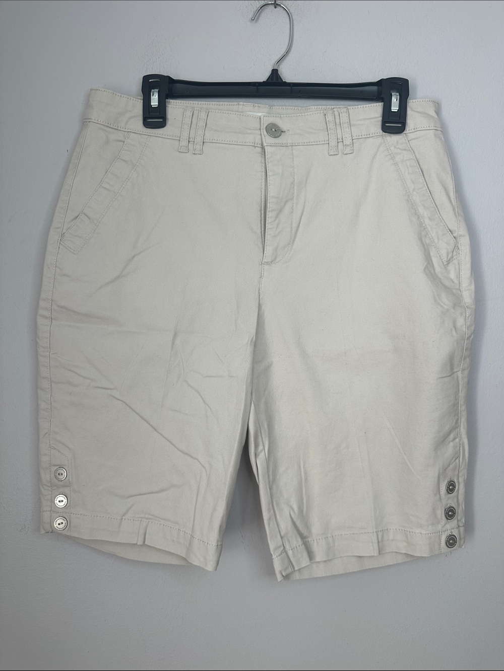 Gloria Vanderbilt Cream Button-Accent Bermuda khaki Shorts